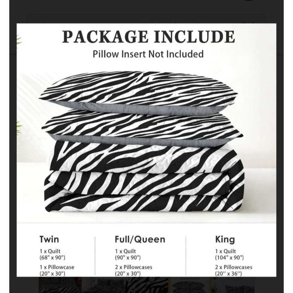 Pamnest Quilt Set Full/Queen Size, Zebra Stripe Animal 3 Pcs Soft Bed